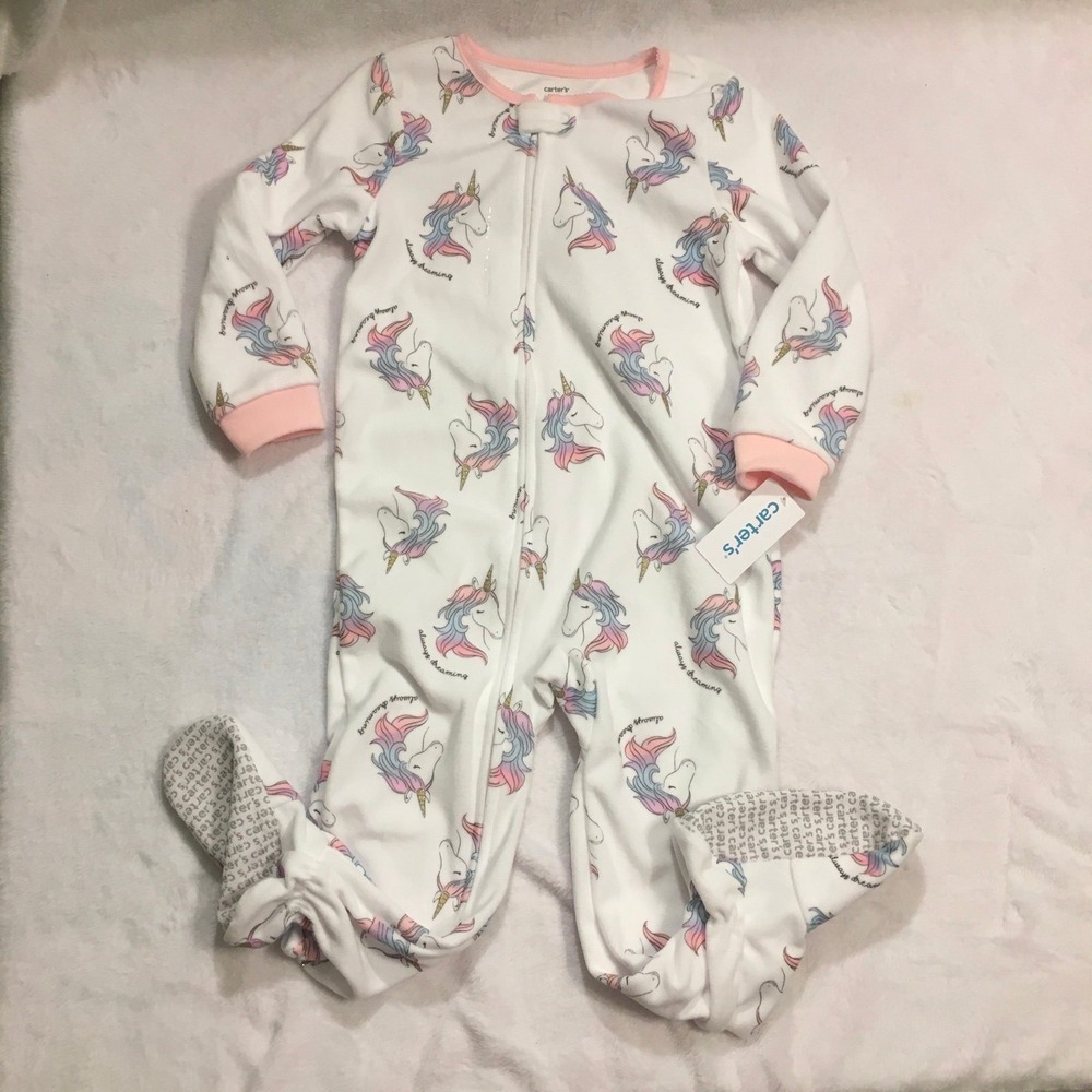 Carter's Footed Pajamas‎ Girls 4T White NWT Unicorn Fleece Sleeper 2M638210